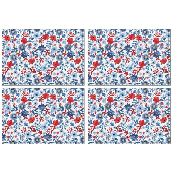 Pioneer Flower Floral Print Pattern Summer Placemats Table Placemats Set Of 4-Linen Kitchen Washable Placemats Table Mats 12x18 Inch Non-Slip Heat Resistant