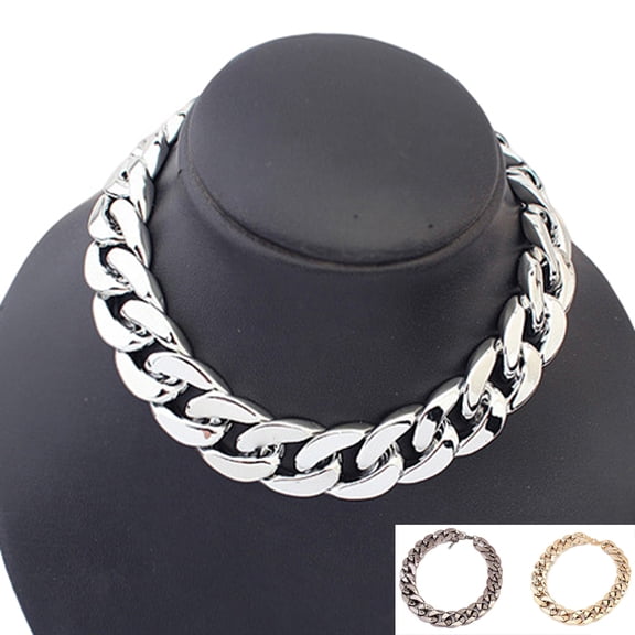 Limei 2 Pack Chunky Link Chain Choker Unisex Punk Style Thick Wide Necklace Jewelry (Silver)