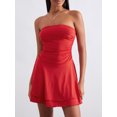 thumbnail image 4 of Elippeo Womens Strapless Beach Dress Solid Color Backless Ruced Slim A-Line Dress for Party, 4 of 10