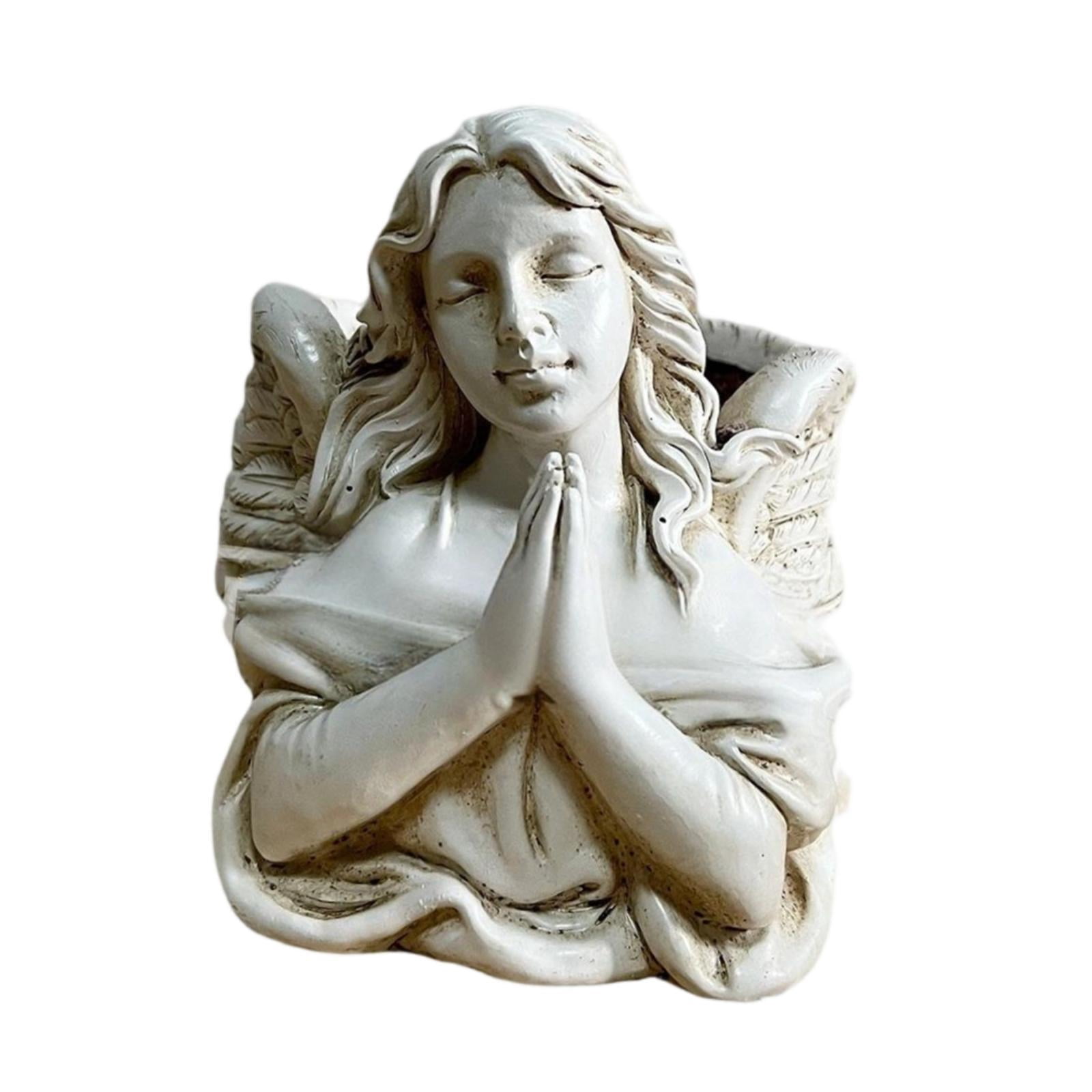 Nishiyuenyi Praying Angel Bust Garden Statue Planter Plant Pot Gift Sculpture Outdoor Figurine Container White for Table Centerpiece Desk