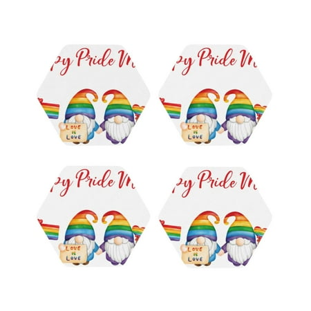 

Fuzoiu Lgbt Gnome Print Leather Coasters Set Drink Coasters Set of 4 for Tabletop Protection Durable PVC Coasters Home Décor and Housewarming Gift-Hexagon