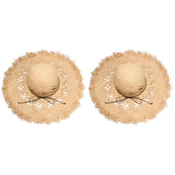 Masteelf 2pcs Women's Casual Handmade Paper Wide Brim Hat UV Protection Summer Sun Hats Beach
