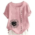 thumbnail image 4 of Birdeem Blouses pour Femmes Été Col Rond Manches Courtes Mode Décontractée Imprimé Bouton Haut T-Shirt, 4 of 9