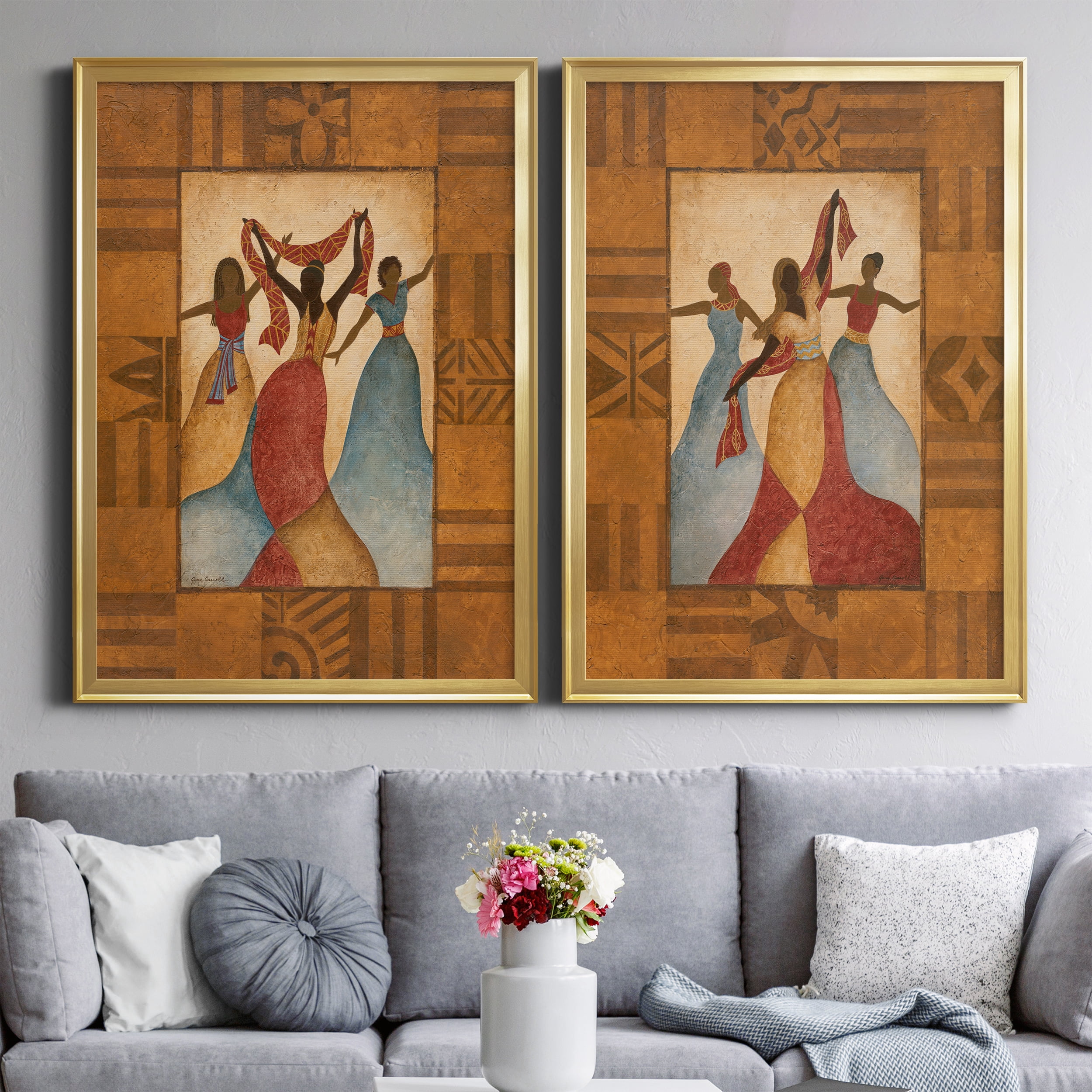 2 Piece Set Rhythm Premium Framed Canvas - Ready to Hang - 26.5 x 36.5 Each - Gold Frame