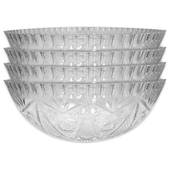 Crystal Cut Plastic Bowls - 4 Pack Clear Party Food Bowls