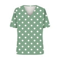 thumbnail image 4 of Staron Summer Tops for Women Polka Dot Blouse Casual Short Sleeve V Neck Round Collar Fashion Shirt, Green L, 4 of 5