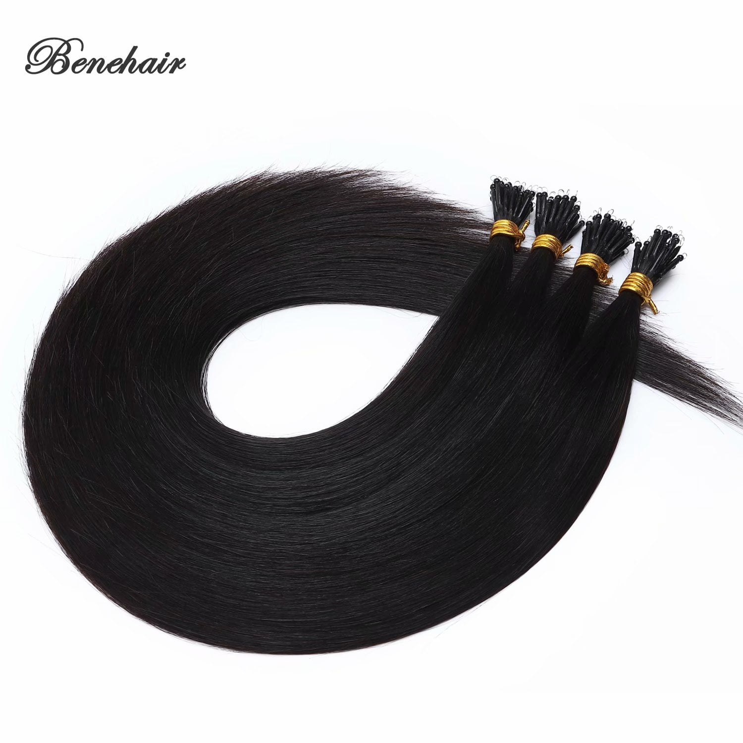 Benehair Human Hair Extensions 1g Nano Ring I Tip Remy Hair Loop in Microlink Full Head Women Seamless Black 50g