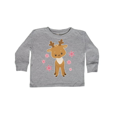 

Inktastic Cute Christmas Reindeer with Snowflakes Gift Toddler Boy or Toddler Girl Long Sleeve T-Shirt