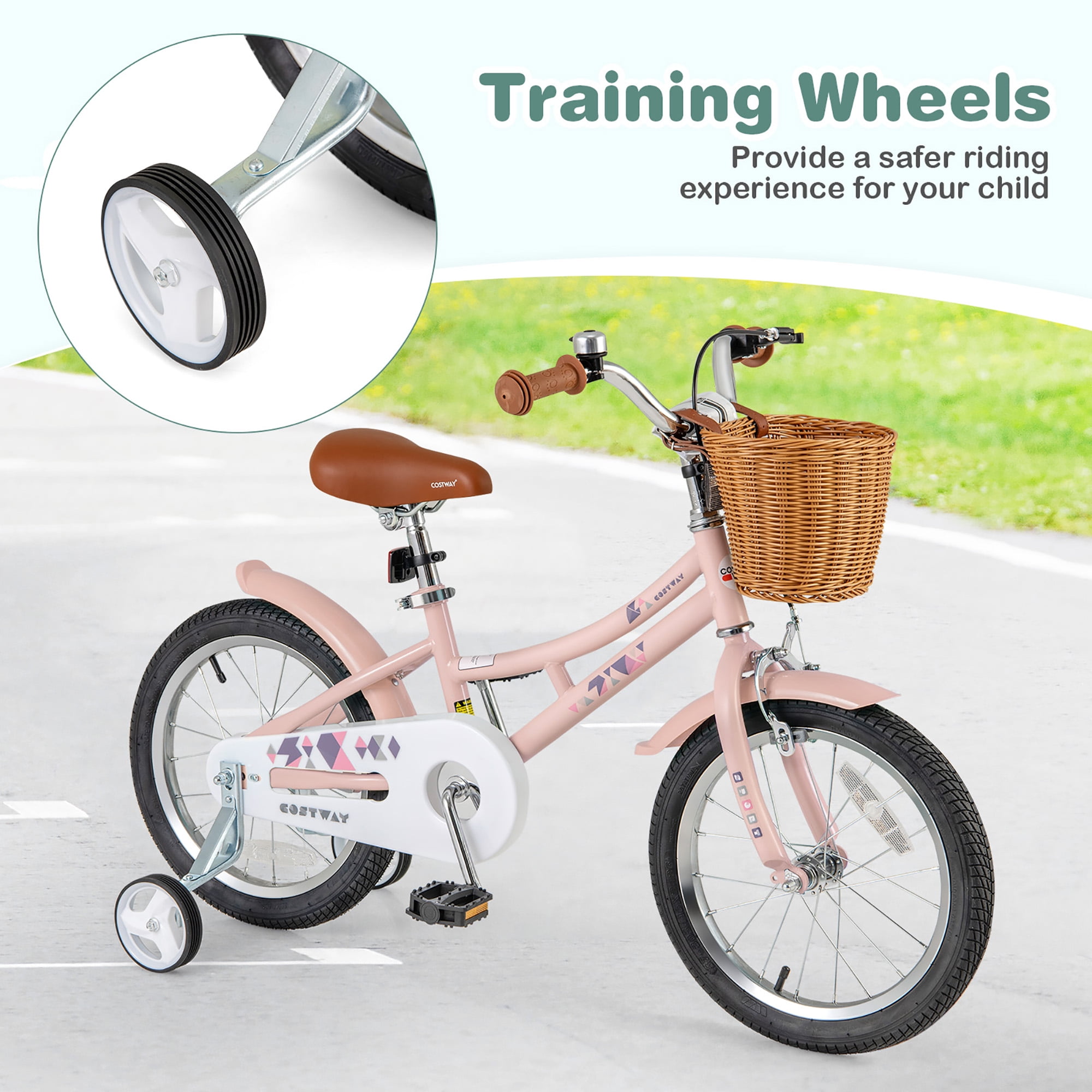 16 Inch Kids Bike Retro Bicycle with Adjustable Height and Basket for Ages 4 7 Years Old 16 inches costway