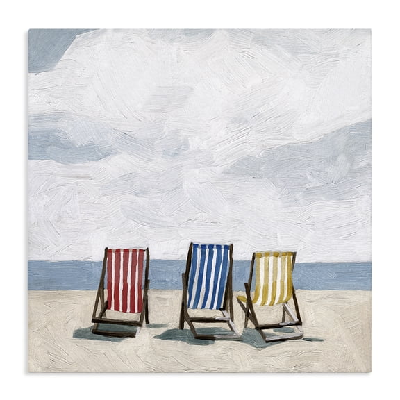 Stupell Industries Coastal Beach Chairs Coastal Cloudy Shore Canvas Art, 24 x 24, by Emma Scarvey