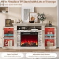 thumbnail image 6 of Vecenuy Electric Fireplace TV Stand, 70" Farmhouse Entertainment Center with Open Shelf & Glass Barn Door Cabinet, Modern TV Console with 7 Flame Colors for Living Room, Grey, 6 of 9