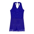 thumbnail image 4 of Ocealan Robe de Danse Latin Jazz pour Filles Enfants, Costume de Danse Tango Rumba Samba Scintillant, Justaucorps à Franges Bleu 8, 4 of 5