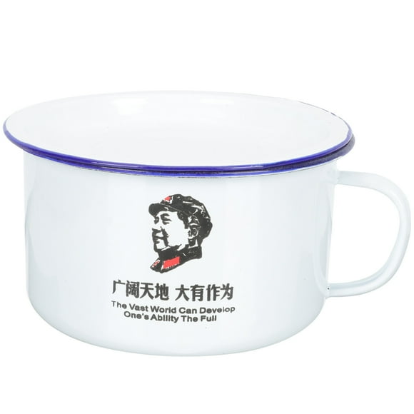 EeaseMX Taza de esmalte retro con tapa, taza de té vintage, caja de arroz esmaltada (patrón aleatorio)