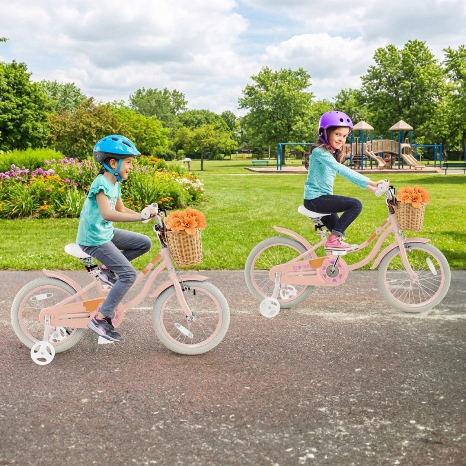 Redsmile Kids Bike 16 Inch with Training Wheels for Boys Girls Ages 4-7, Youth Bicycle with Adjustable Handlebar and Seat, Height 41-51 In, Holds 110 lbs, Carbon Steel Frame, Pink