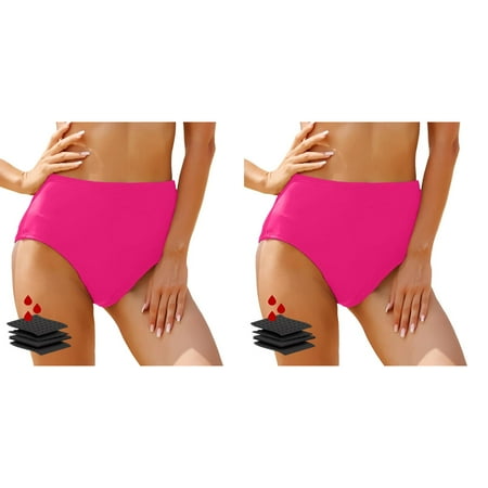 2 Pack Women s Black High Waisted Bikini Bottoms Retro Basic Full Coverage Swimsuit Mid Waist Bathing Suit Bottom plus Size Swimsuit for Women with Shorts Swim Bottoms for Women Shorts Boy Short