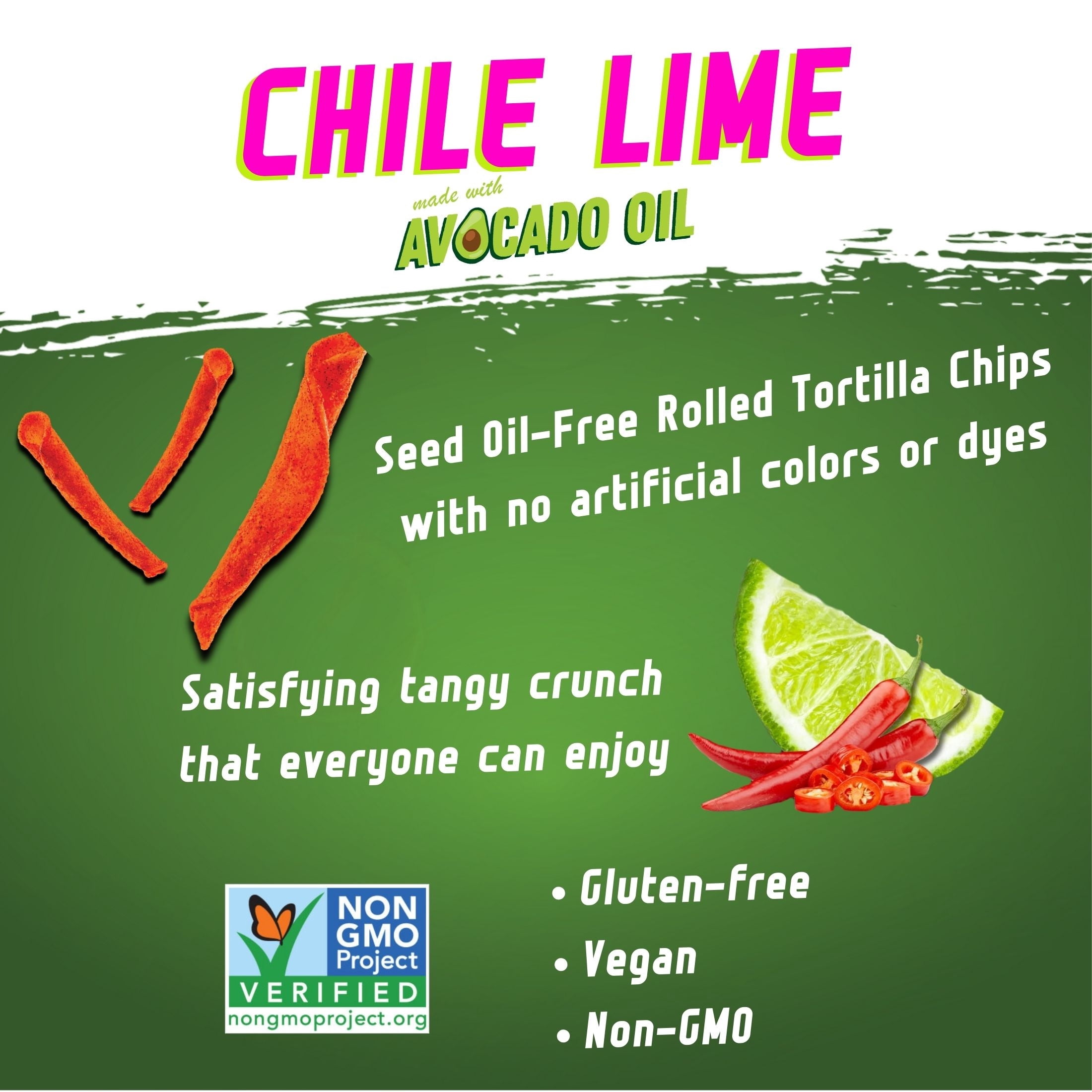 Zack's Mighty Avocado Oil Rolled Tortilla Chips - Chile Lime, 6 oz. Film Bag, No Artificial Colors or Dye