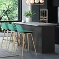 thumbnail image 3 of Simpli Home Randolph Mid Century Modern 28 inch Bentwood Counter/ Bar Height Stool (Set of 2) with Light Wood in Aqua Blue Polyester linen fabric, 3 of 11