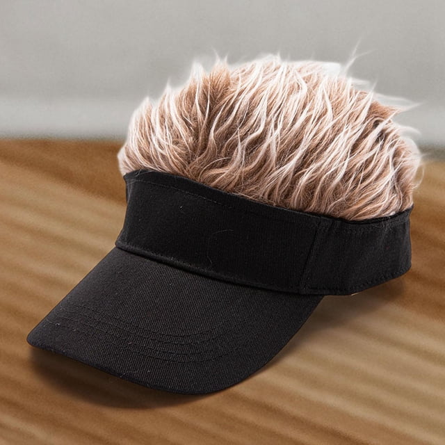 Gorra con visera con pelo falso para hombres y mujeres, novedad, regalo de cumpleaños, peluca con visera para el pelo Gorra Negra CaféCabello