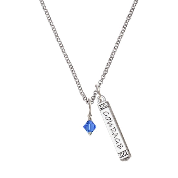 Delight Jewelry September - Blue Crystal Bicone Silvertone Courage Strength Wisdom Honesty Bar Charm Necklace, 23"