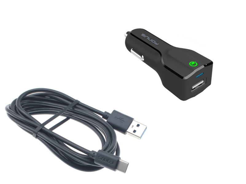 18W Fast Car Charger for TCL 10 5G UW Phone USB Port 6ft Cable TypeC Quick Charge DC Socket