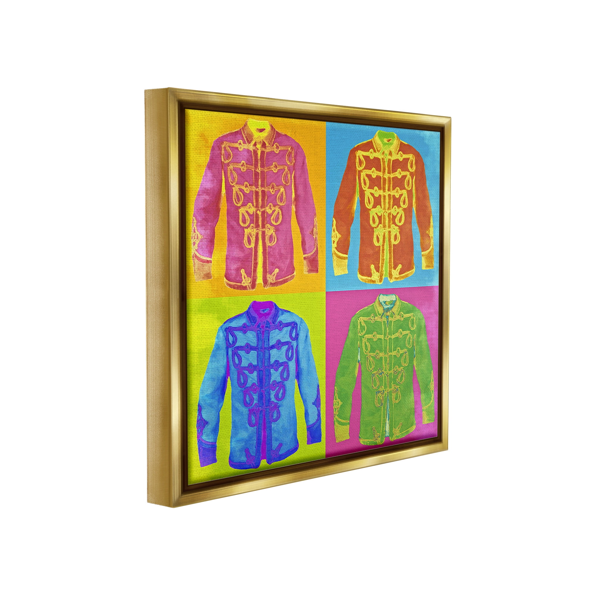 Stupell Industries Modern Hue Jackets Abstract Painting Gold Floater Framed Canvas Art Print Wall Art, 18 x 18