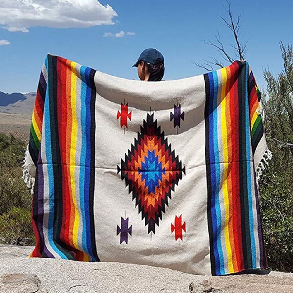 Alician Handmade Boho Beach Blanket Picnic Blanket Yoga Mat Outdoor Colorful Mexican Diamond Blanket With Tassel Other