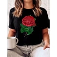 thumbnail image 1 of Rose Print Women's T-Shirt, Valentine's Day Gift Casual Fashion Comfortable Soft Sports Fitness Everyday Outdoor Breathable Crew Neck Short Sleeve T-Shirt, 1 of 6