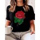 thumbnail image 1 of Rose Print Women's T-Shirt, Valentine's Day Gift Casual Fashion Comfortable Soft Sports Fitness Everyday Outdoor Breathable Crew Neck Short Sleeve T-Shirt, 1 of 6