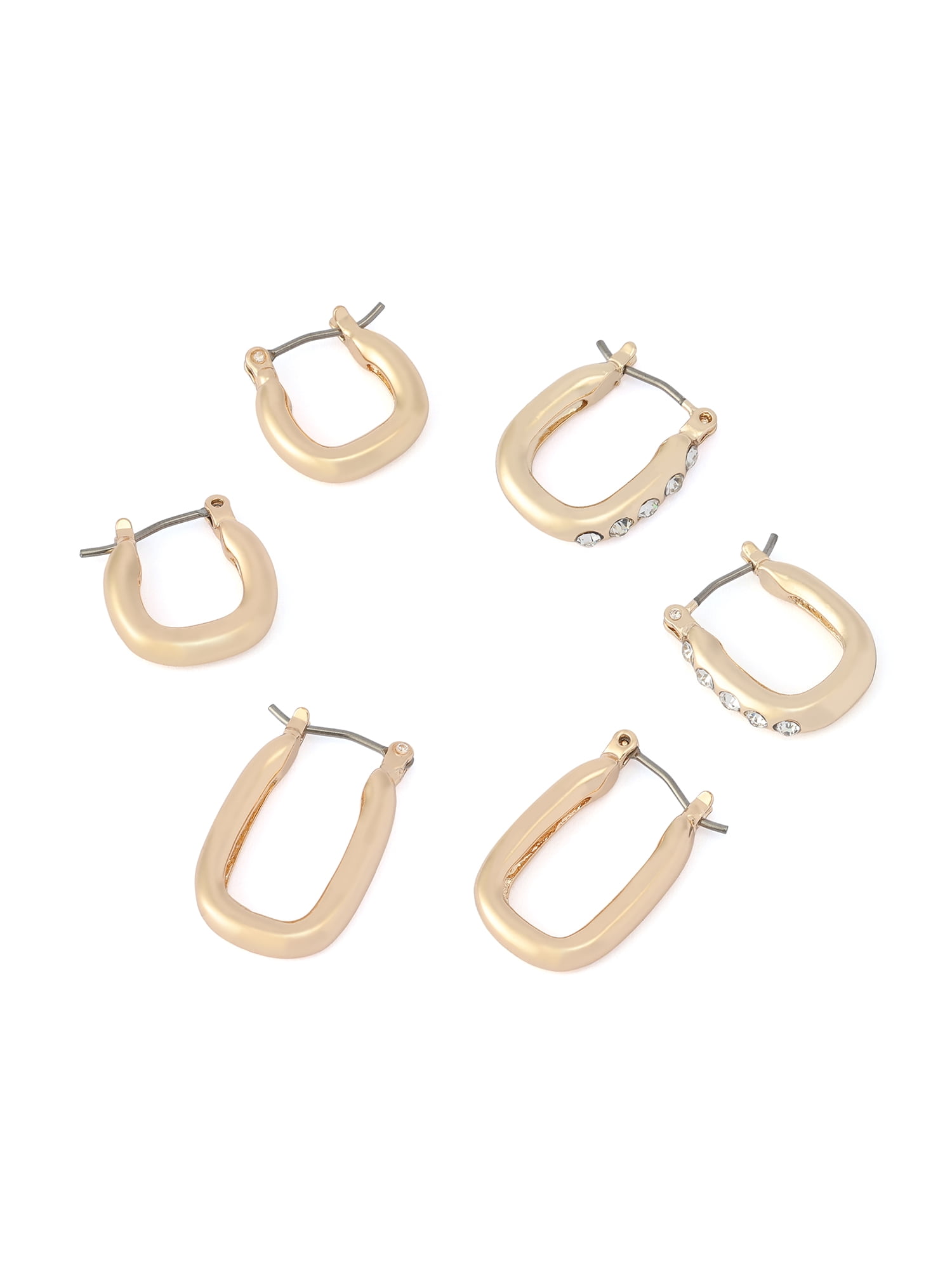 Madden NYC Women's Fashion Gold-Tone Mixed Huggie 3-Piece Earring Set