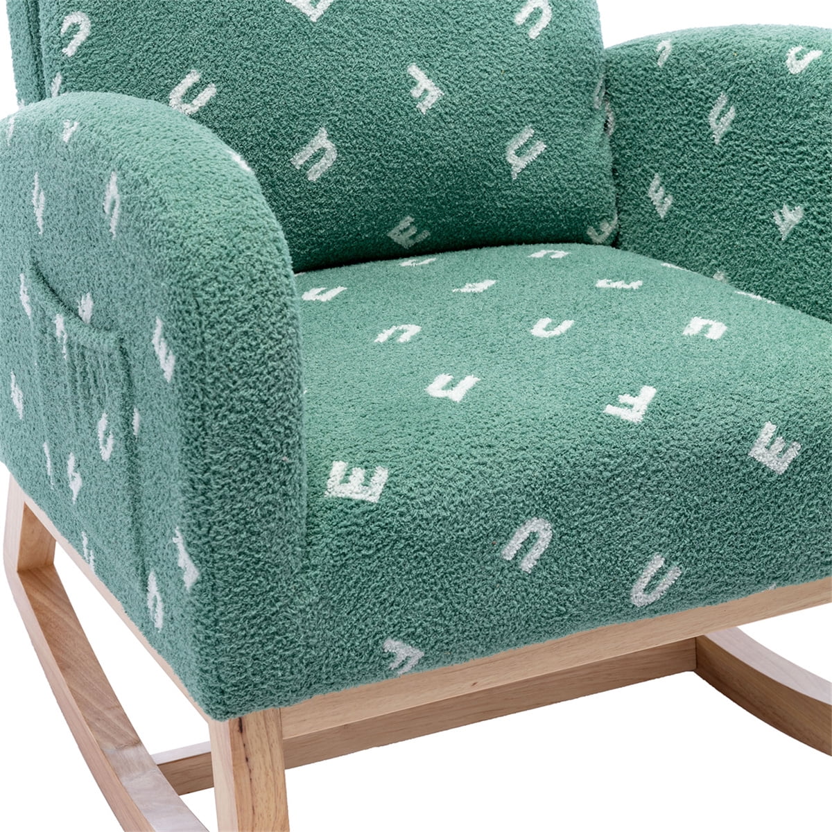 Rocking Chair for Nursery, Modern Upholstered Rocker Chair with High Back and Side Storage Pocket, Comfy Leisure Accent Armchair for Bedroom, Living Room and Balcony, Green