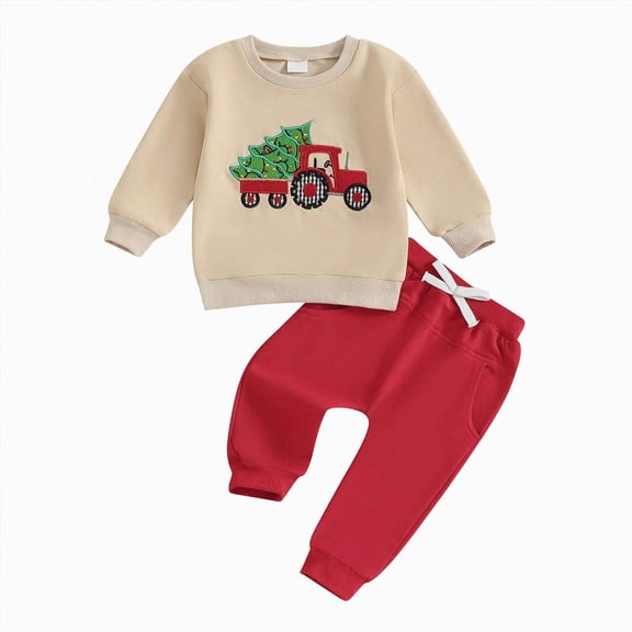 zuwimk Baby Boy Christmas Outfit Long Sleeve Letter Print Sweatshirt Pants Set 2Pcs Toddler Boy Christmas Outfits Winter(6-12 Months,Khaki)