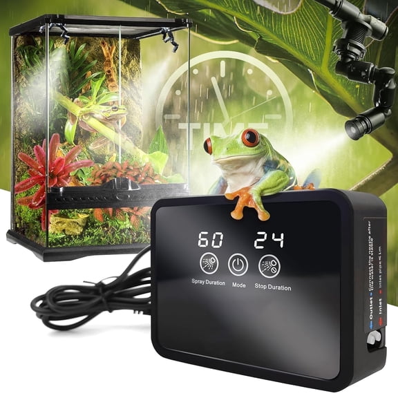 Reptile Mister for Reptile Tank, Reptile Humidifiers Misting System with Timer, Terrariums Humidifier with 360°Adjustable Misting Nozzles, Spray Kit for Rainforest Plants Amphibian,Chameleons,Snakes