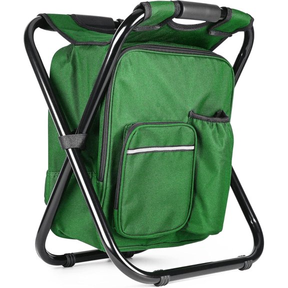 Portable Stool Backpack Cooler Chair 300 LBS Max Load Folding Fishing Cooler Backpack Stool for Outdoors Hiking Beach Travel - Army Green