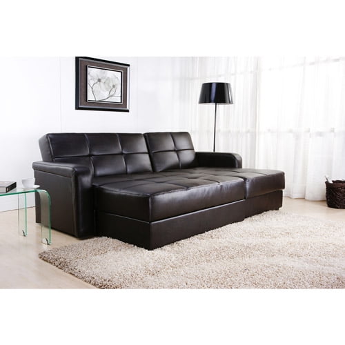 Davoli Convertible Sectional Sofa and Ottoman, Chocolate Brown Faux Leather (Box 1 of 3)