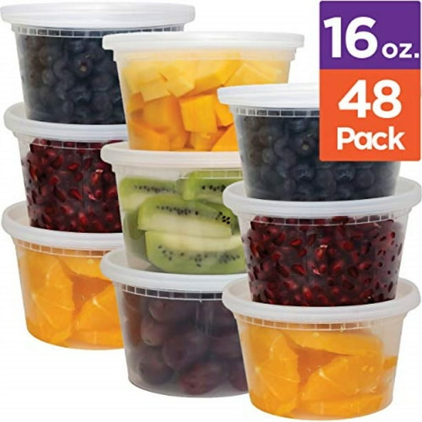 Stack Man [48 Pack, 16 oz] Plastic Deli Food Storage Soup Containers