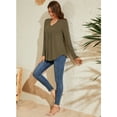 thumbnail image 6 of Fancyglim Plus Size Tunic Tops for Women Long Sleeve Henley Shirt V Neck Casual Pleated Blouse Green 3XL, 6 of 7