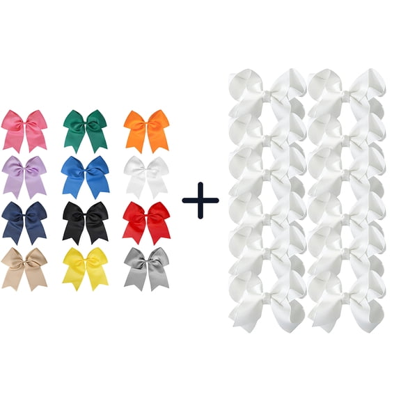 JoyBowie 24 Pcs 6 Inch White Grosgrain Hair Bows, Safety Edge Alligator Clips for Girls