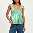 thumbnail image 5 of Women's Cotton Gingham Tank Top Summer Cute Peplum Square Neck Cami Tank Casual Trendy Sleeveless Daily Wear Top Green, 5 of 7