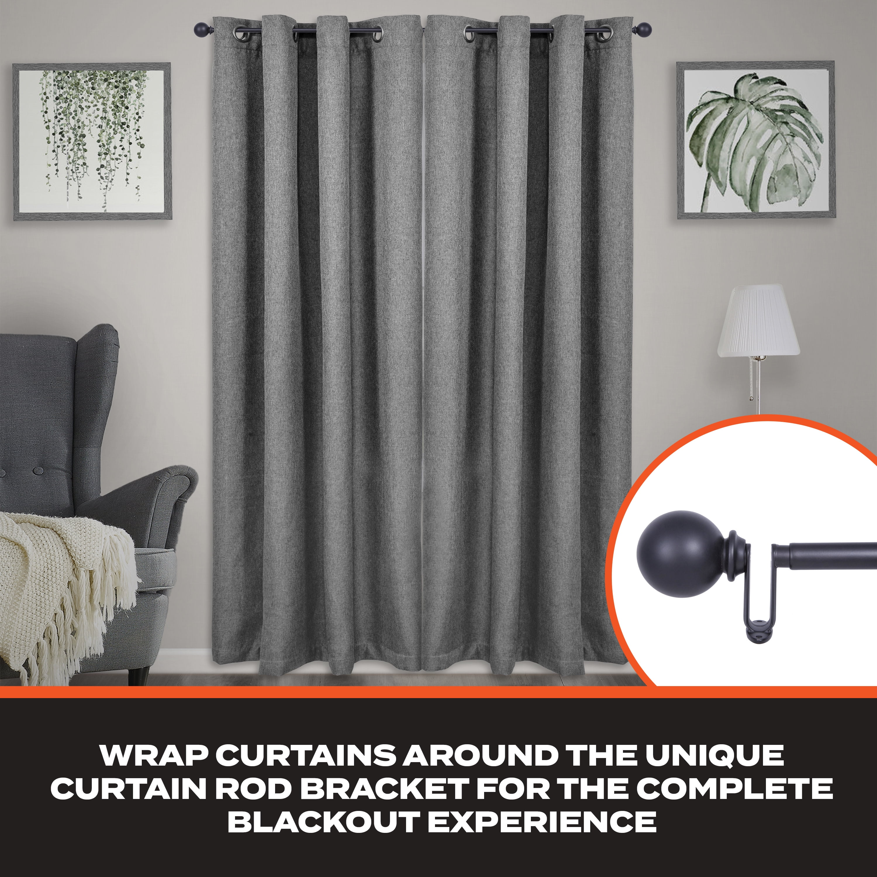 Sun Zero Philip Decorative Room Darkening Steel Wrap Rod, 66-120" Adjustable Length, 3/4" Dia., Matte Black