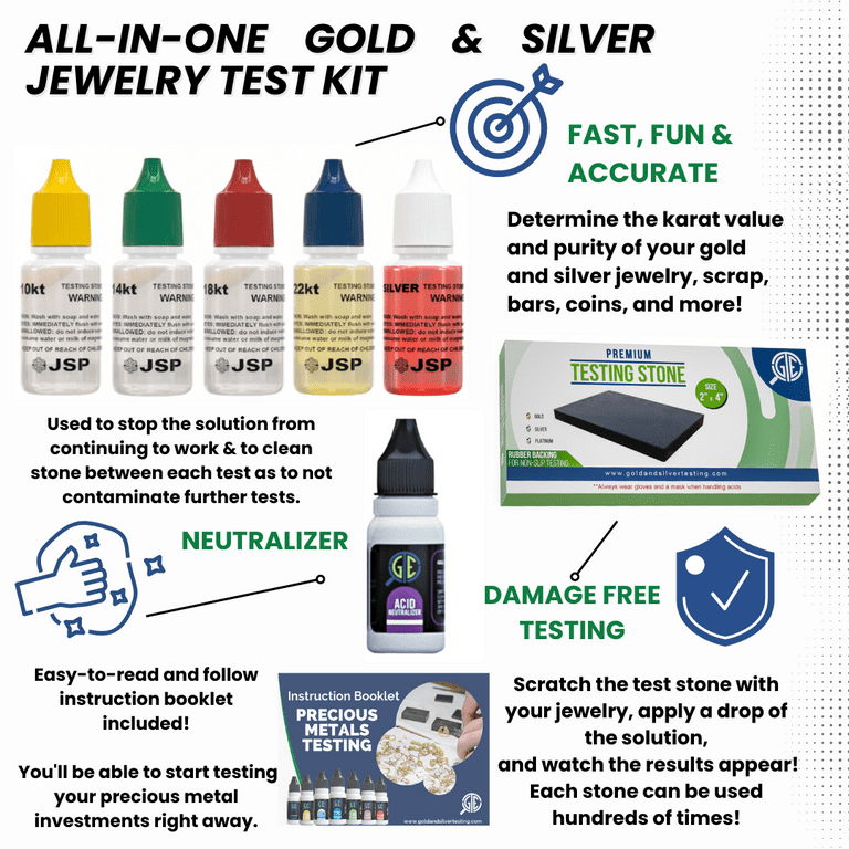  Gold/Silver Test Acid Tester Kit 10k 14k .999 .925 Sterling  Testing Stone Detect Precious Metals Oro : Arts, Crafts & Sewing