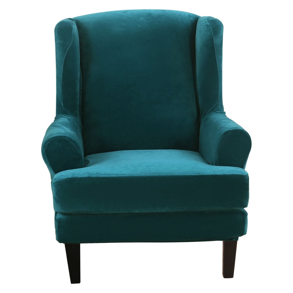 Topchances Stretch Wingback Chair Sofa Slipcover 2-Piece Velvet Plush Sofa Cover Furniture Protector Couch Soft with Elastic Bottom, Blue