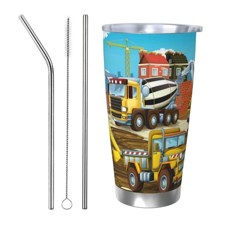 

Vsdgher Different Construction Site Vehicles 20 Oz Stainless Steel Vacuum Insulated Travel Mug Coffee Cup for Home Office Outdoor Works Great for Ice Drinks and Hot Beverage -Straw Three-piece Set