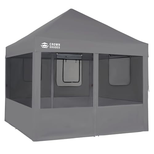 CROWN SHADES 10x10 Pop Up Canopy Tent with 4 Mosquito Netting, Instant Commercial Tent with Patended Centerlock, Sto'N Go Bag,Gray