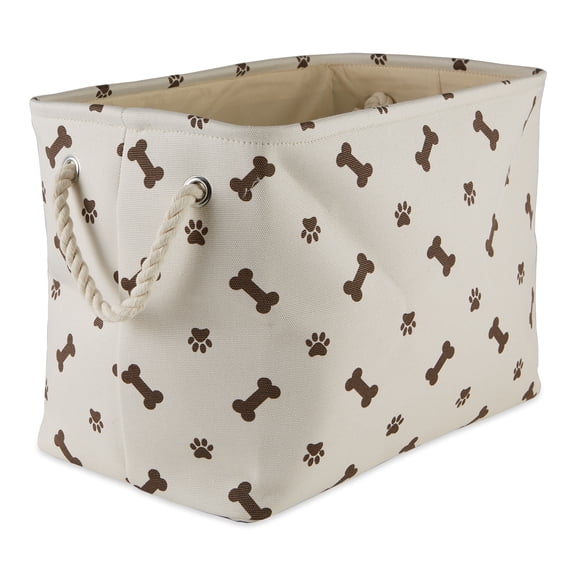 Contemporary Home Living Large Rectangular Paw and Bone Pet Storage Bin - 17.75" - White and Brown