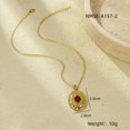 thumbnail image 2 of NICKSUN 18K Gold Plated Stainless Steel Hammered Oval Pendant Necklace, Natural Green Gemstone Inlay Vintage Luxury Paperclip Chain Clavicle Jewelry for Women, 2 of 4