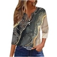 thumbnail image 2 of JTZGDY Henley Shirts for Women Cute Floral Printed Summer 3/4 Length Sleeve Button V Neck Graphic Tunic Blouse Loose Oversized Casual Dressy Tshirt Tops Khaki XL, 2 of 7