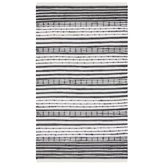 SAFAVIEH Striped Kilim Feride Striped Cotton Area Rug, Black/Ivory, 5' x 8'