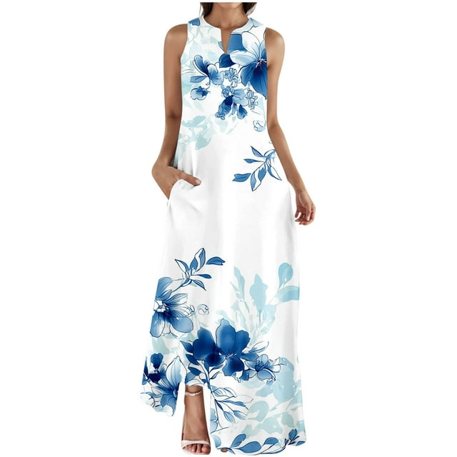 Chaquetas de Vestido de Verano para Mujeres Moda Cómoda Impresión sin Mangas Vestido con Cuello en V, Poliéster Elastano