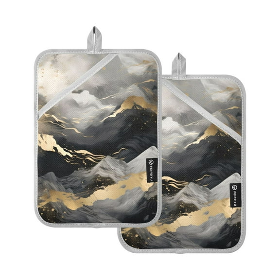 ALAZA Black and Grey Marble Pot Holders Set of 2 Heat Resistant Kitchen Oven Mitts