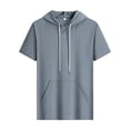 thumbnail image 4 of Mens Short Sleeve Drawstring Hoodie Cotton Moisture Wicking Hooded T-shirts Sweatshirts Lightweight Solid Tops with Kangaroo Pocket Size 2XL Gray, 4 of 5